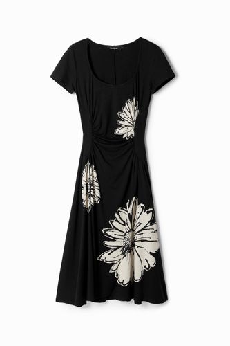 Robe midi à manches courtes avec décolleté et marguerites - Desigual - Modalova