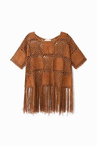 Patch crochet, leather and fringe jumper - - M - Desigual - Modalova