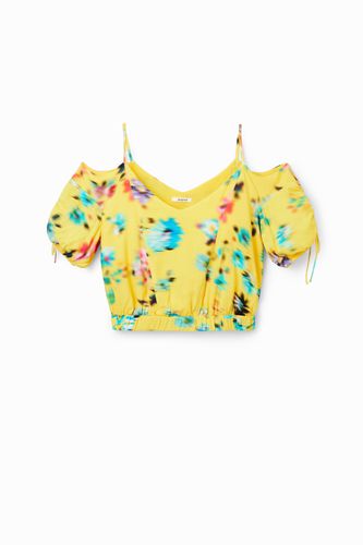 Blusa corta fruncido flores - L - Desigual - Modalova