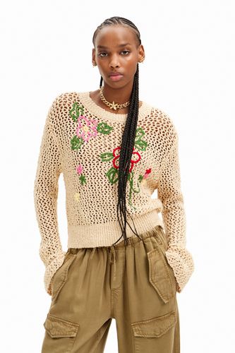 Frayed knit flower pullover - - L - Desigual - Modalova