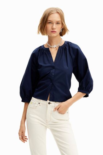 V-neck poplin blouse - BLUE - S - Desigual - Modalova
