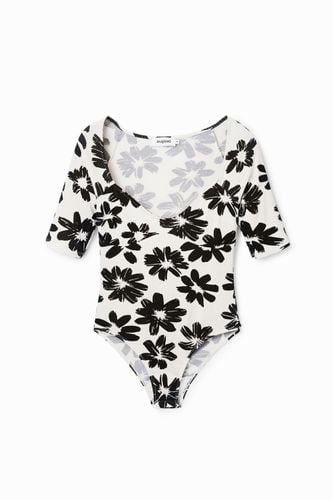 Floral ribbed bodysuit - WHITE - XS - Desigual - Modalova