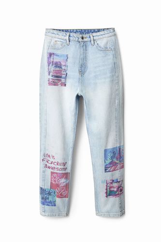 Straight cropped jeans with patches - - 34 - Desigual - Modalova