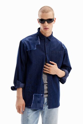 Denim shirt with embroidery and patches. - - M - Desigual - Modalova