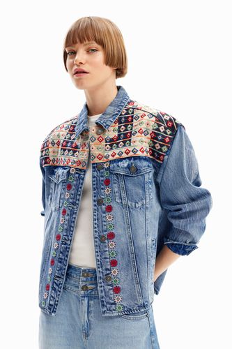 Embroidered denim trucker jacket - - L - Desigual - Modalova