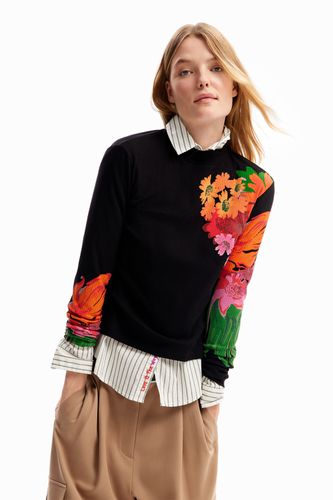 Ribbed floral T-shirt - BLACK - XL - Desigual - Modalova
