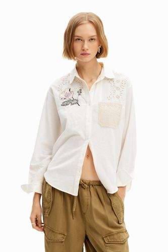 Crochet linen shirt - WHITE - L - Desigual - Modalova