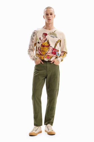 Straight long pants with embroidery. - - 28 - Desigual - Modalova
