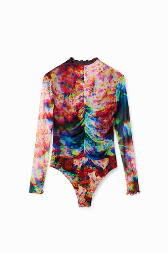 Ruched floral tulle bodysuit - - XL - Desigual - Modalova