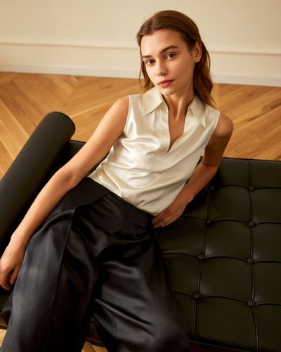 LILYSILK Top En Soie Col En V, 100% Soie T-Shirt Sans Manches Température Réglable Chemises S - LILYSILK - Modalova