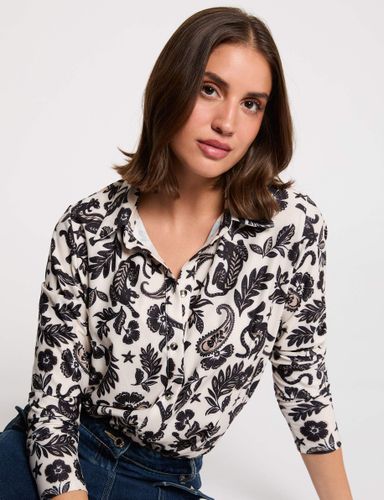 T-shirt col à revers blanc femme - Morgan - Modalova