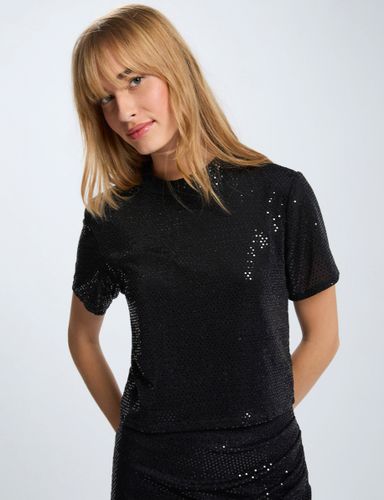 T-shirt sequins col montant - Morgan - Modalova