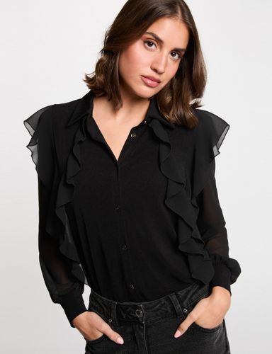 T-shirt voile boutonné noir femme - Morgan - Modalova