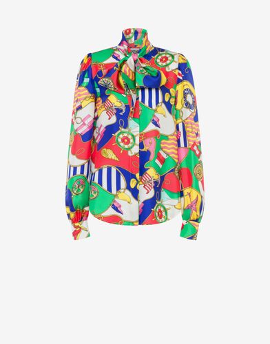 Camisa De Sarga De Seda Allover Nautical - Moschino - Modalova