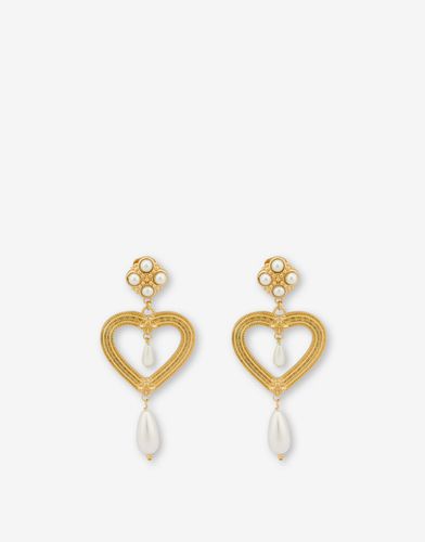 Heart Drop Earrings With Pearls - Moschino - Modalova