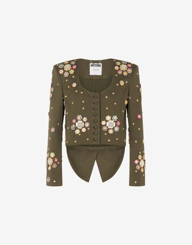 Flowers Cotton Canvas Cropped Jacket - Moschino - Modalova