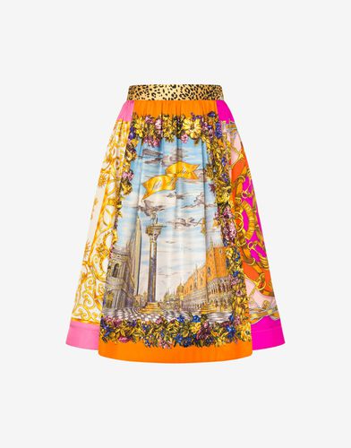Scarf Print Twill Skirt - Moschino - Modalova