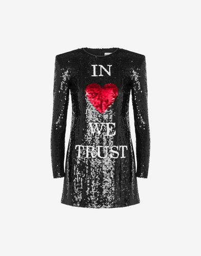 Kleid Mit Pailletten In Love We Trust - Moschino - Modalova