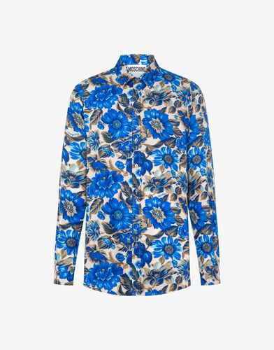 Camisa De Seda Allover Blue Flowers - Moschino - Modalova