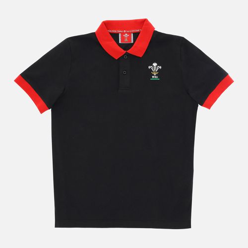 Welsh Rugby 2020/21 black piquet cotton children's polo shirt from the fans collection - Macron - Modalova