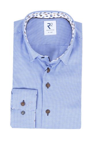 Hidden Button Down Collar Long Sleeved Shirt Blue Check Size: 16/41 - R2 - Modalova