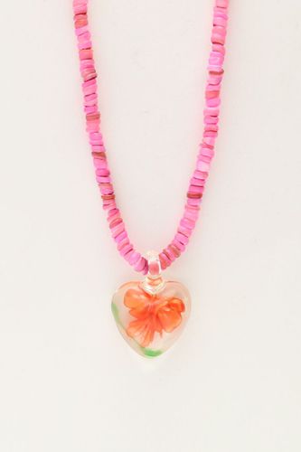 Island pinke Perlenkette mit Herz und orangefarbener Blume | - My jewellery - Modalova