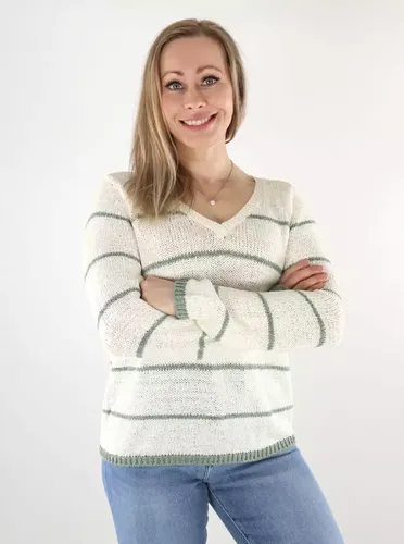 Damen gestreifter Pullover V-Ausschnitt Wolkentänzer / w. Lilie - Only - Modalova