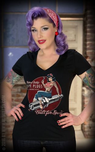Ladies V-Neck Shirt - Hotrod Betty's Spark Plugs #S - Rumble59 - Modalova