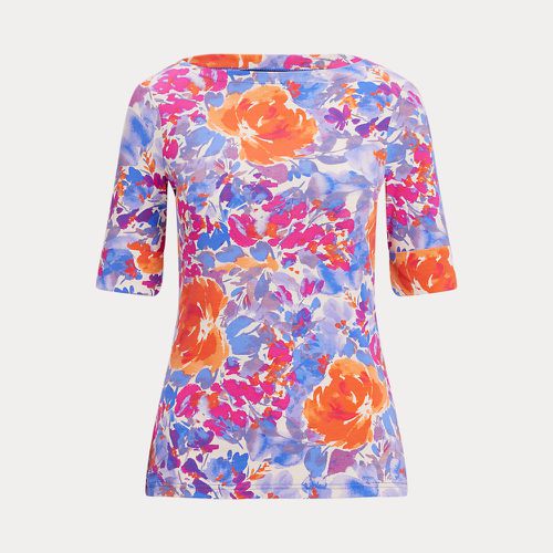 Floral Stretch Cotton Boatneck T-shirt - Lauren - Modalova