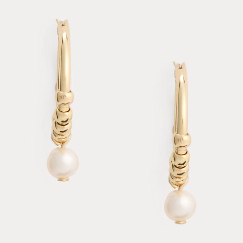 Plated Pearl Hoop Drop Earrings - Lauren - Modalova