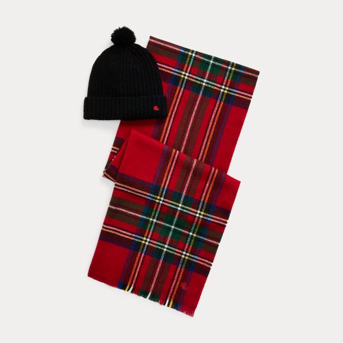 Plaid Wrap Scarf and Pom-Pom Beanie Set - Lauren - Modalova