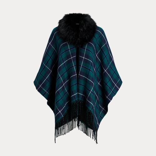 Plaid Faux-Fur-Trim Reversible Ruana - Lauren - Modalova