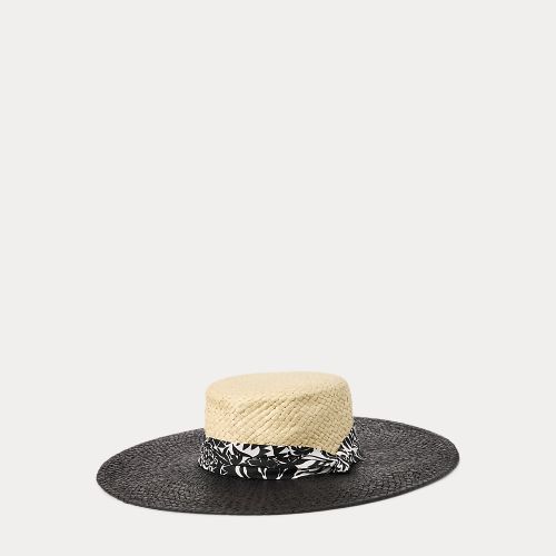 Two-Tone Floral-Band Straw Sun Hat - Lauren - Modalova