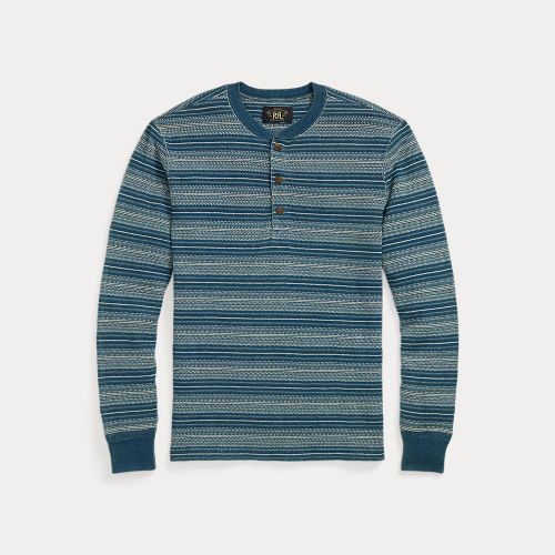 Indigo Striped Jacquard Henley Shirt - RRL - Modalova