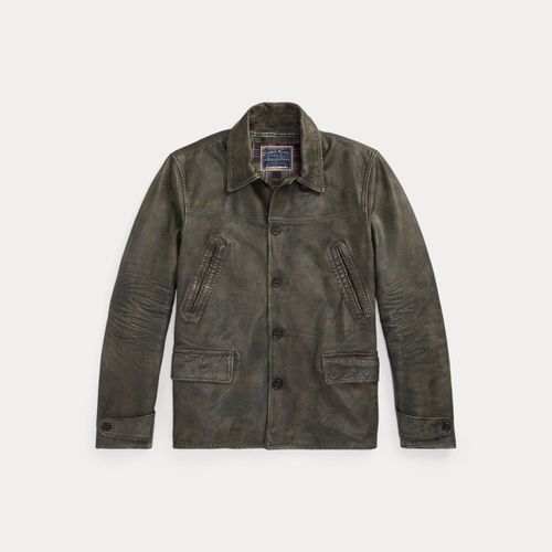 Indigo Leather Car Coat - RRL - Modalova