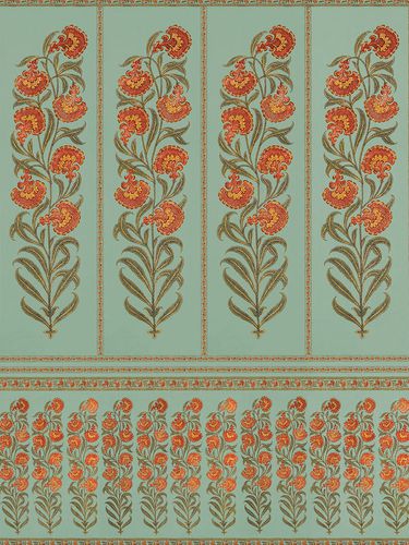 Raj Flower Turquoise Printed Wallpaper - ARJUMAND'S WORLD - Modalova