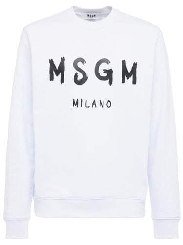 Logo Print Brushed Cotton Sweatshirt - MSGM - Modalova