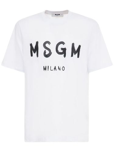 T-shirt Aus Baumwolljersey Mit Vinyl-logodruck - MSGM - Modalova