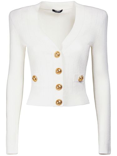 Viscose Blend Knit Cropped Cardigan - BALMAIN - Modalova