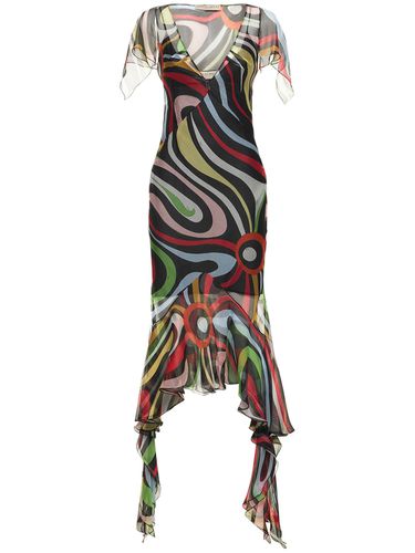 Chiffon Marmo Print Ruffle Midi Dress - PUCCI - Modalova