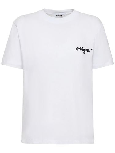 Camiseta De Jersey De Algodón Con Logo - MSGM - Modalova