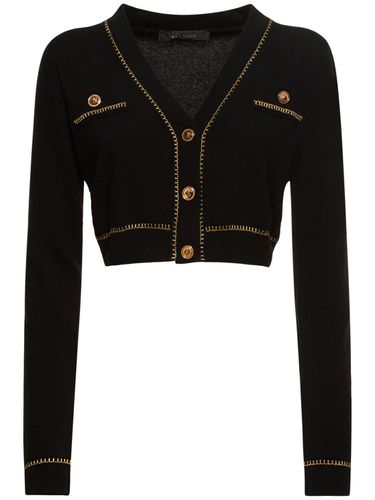 Cashmere Knit Lurex Trim Crop Cardigan - VERSACE - Modalova