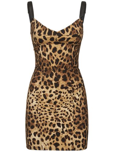 Vestito In Raso Leopard - DOLCE & GABBANA - Modalova