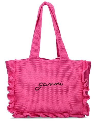 Cotton Crochet Ruffle Tote Bag - GANNI - Modalova