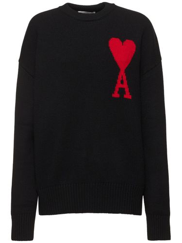 Logo Felted Wool Crewneck Sweater - AMI PARIS - Modalova