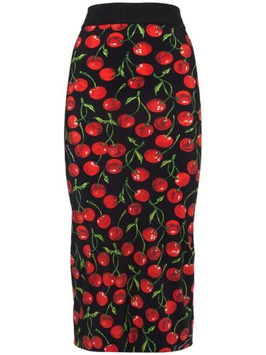 Cherry Print Tech Jersey Midi Skirt - DOLCE & GABBANA - Modalova