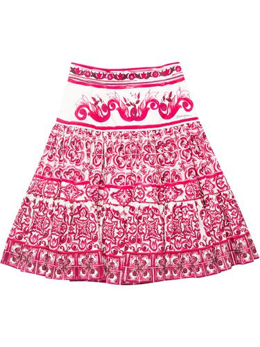 Falda Midi De Algodón Popelina Estampado - DOLCE & GABBANA - Modalova