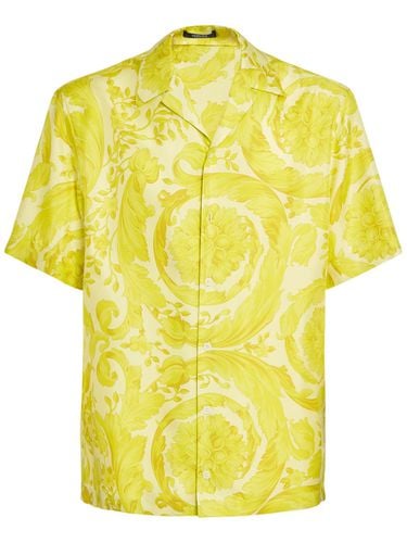 Camisa De Sarga De Seda Con Estampado Barroco - VERSACE - Modalova