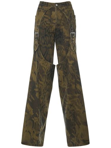 Printed Denim Wide Jeans W/buckles - BLUMARINE - Modalova