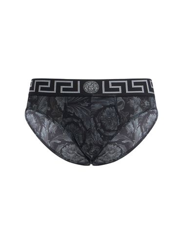 Calzoncillo Slip Barocco De Algodón Stretch - VERSACE - Modalova